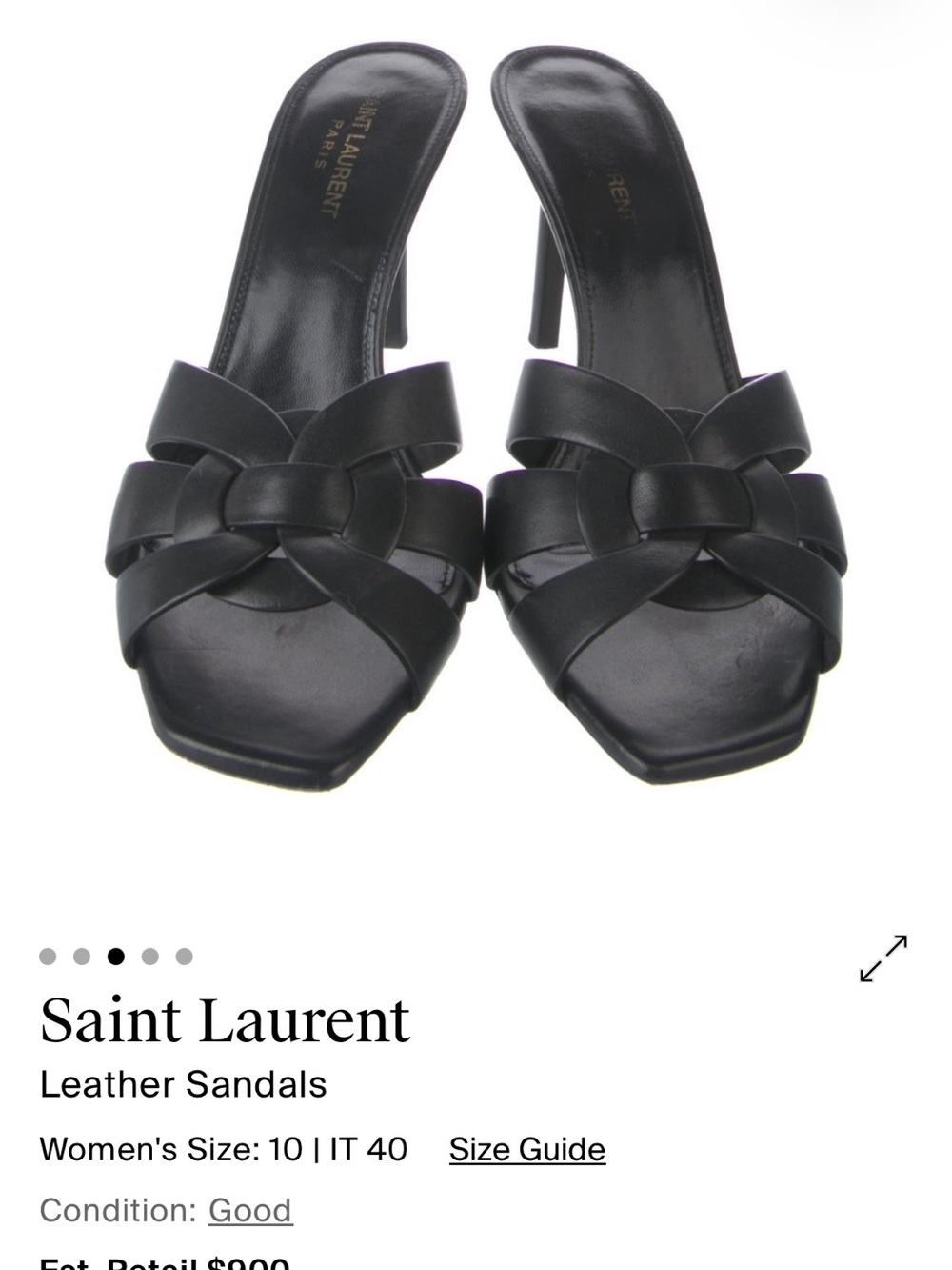 Saint Laurent Black Leather Knot-Front Heeled Slides
